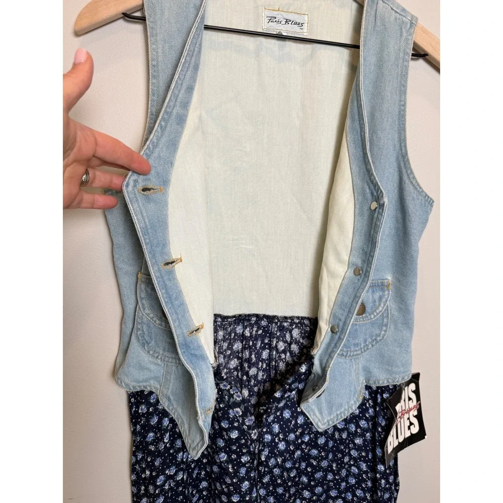 NWT Vintage Paris Blues S | M Denim Vest Blue Floral Maxi Dress Set 1990's USA - Picture 14 of 16